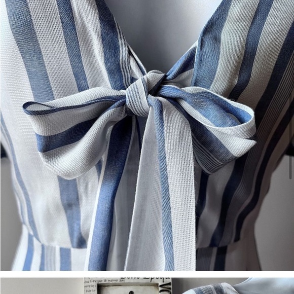 NWOT Lost + Wander Blue White Striped Tie Front Maxi Dress Size L - Picture 4 of 11